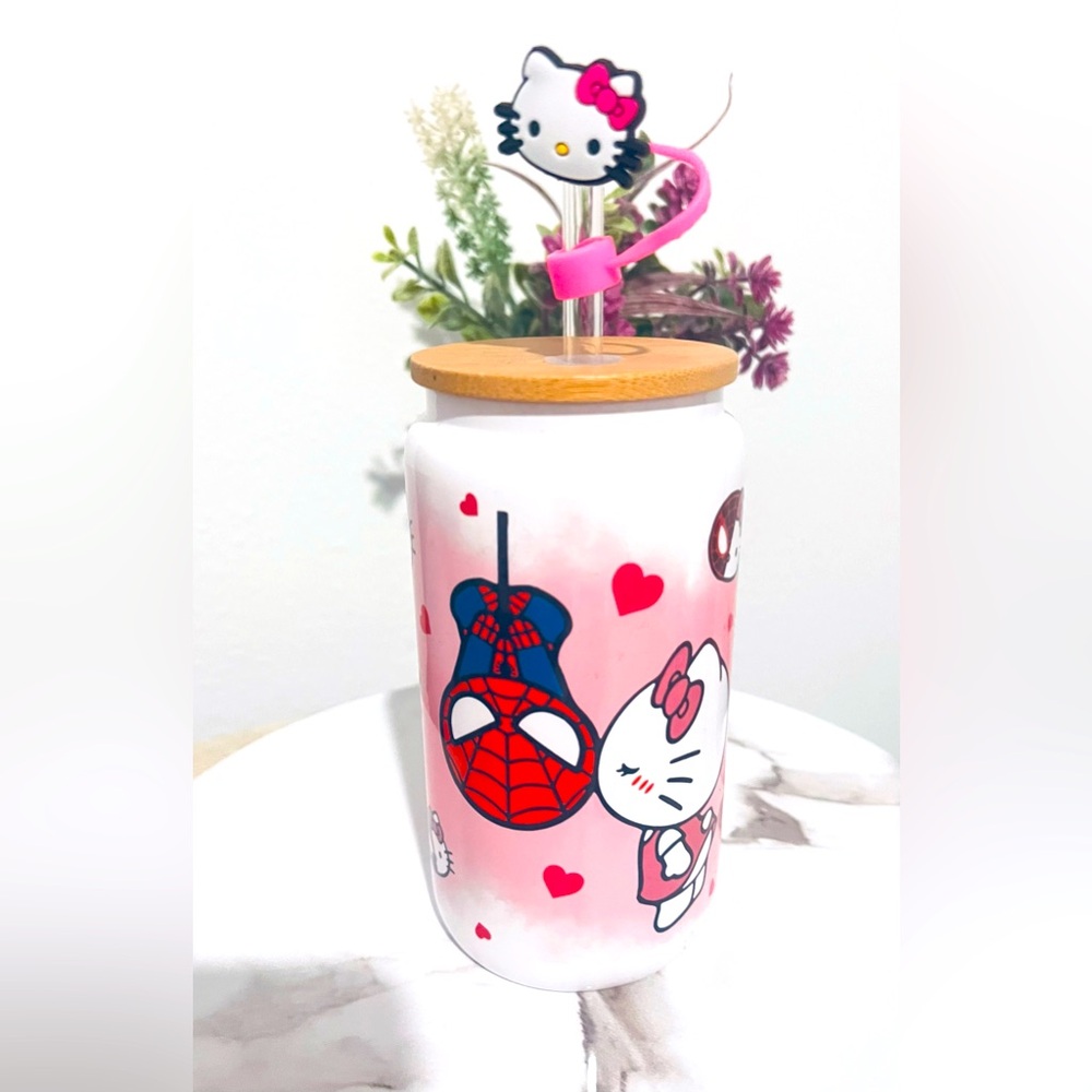 Hello Kitty and Spider-Man cute glass cup